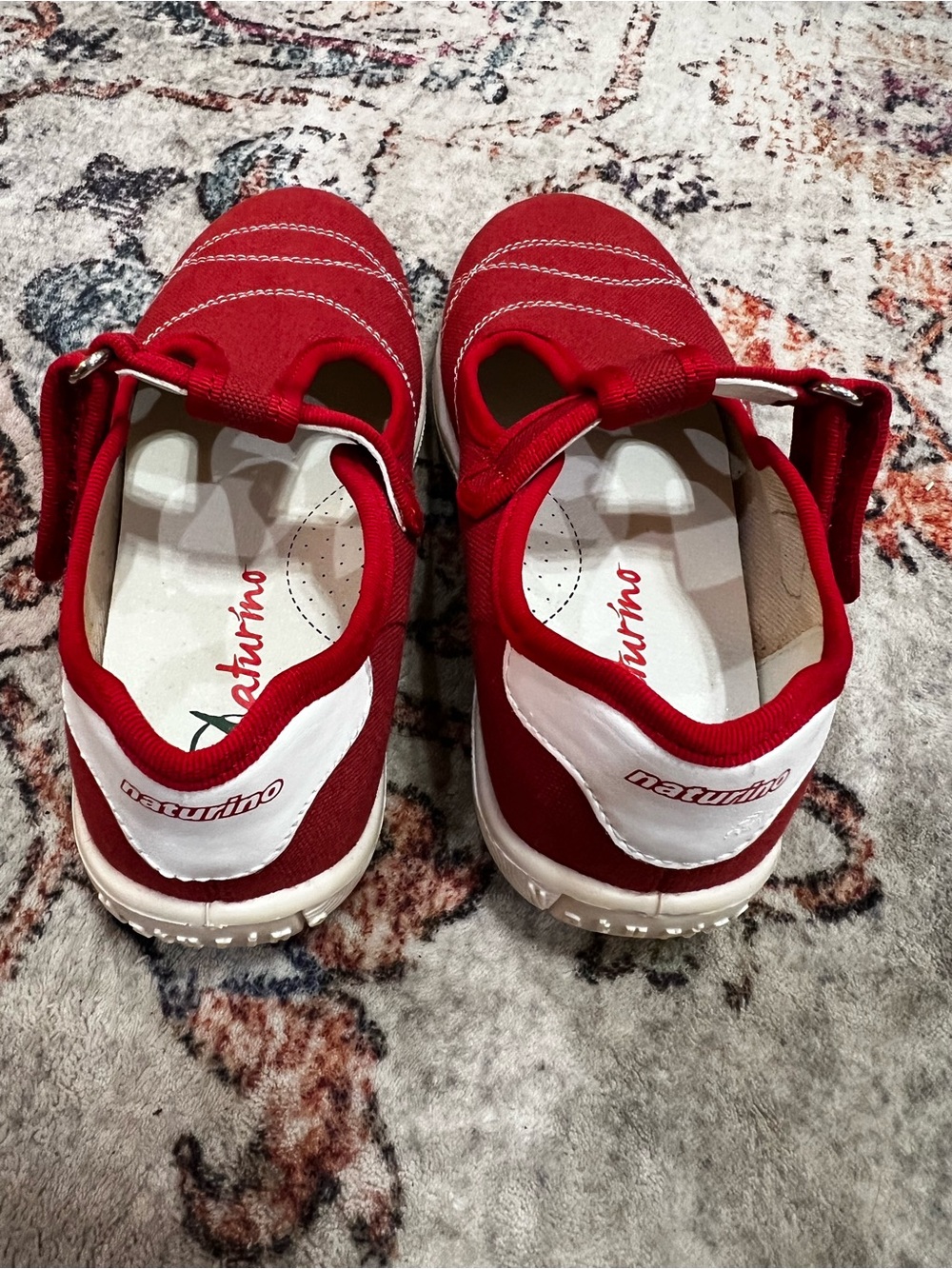 Naturino Kids Red and White Canvas Hook-and-Loop Sneakers